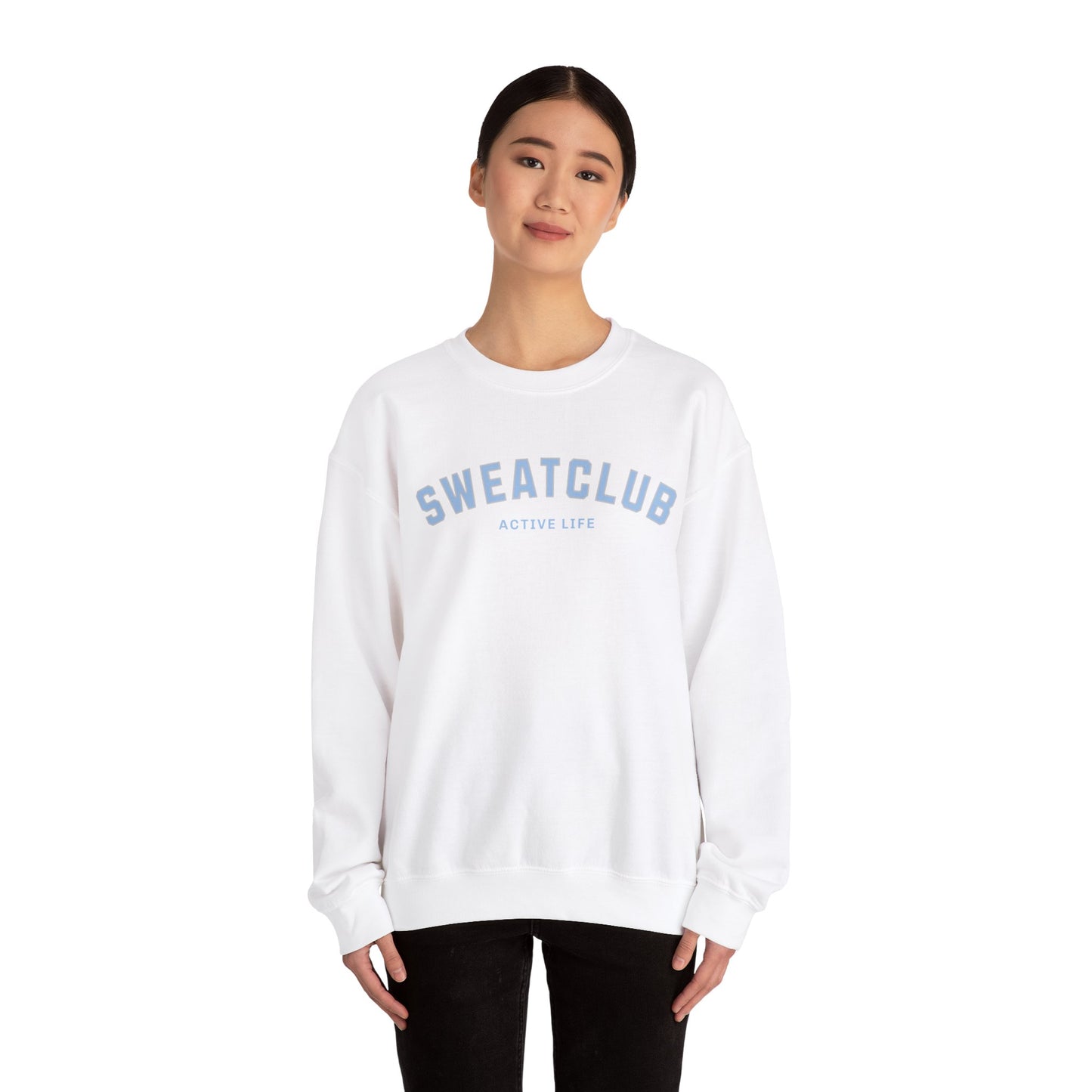 SweatClub Active Life Heavy Blend™ Crewneck Sweatshirt - Sky Blue & White